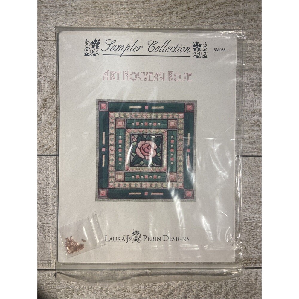 Laura J Perin Design Art Nouveau Rose Needlepoint Pattern With Beads